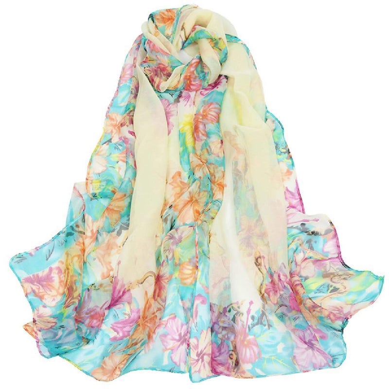 2FY2SW AliceLife Scarfs for Women Lightweight Print Floral Pattern Scarf Shawl Fashion Scarves Sunscreen Shawls (Daisy&beige) - Image 1